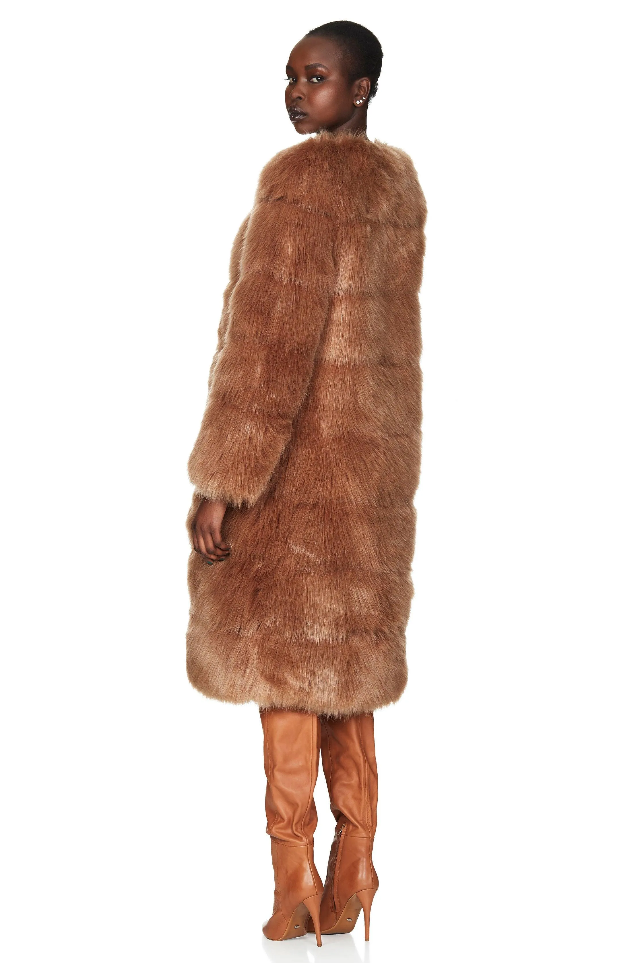 Nookie Tatiana Faux Fur Long Jacket - Tan