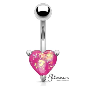 Opal Glitter Prong Heart Set Belly Button Ring - Pink