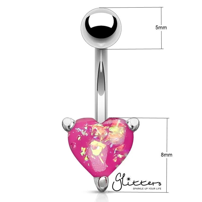 Opal Glitter Prong Heart Set Belly Button Ring - Pink