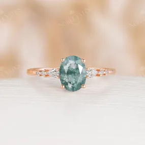 Oval Moss Agate Prong Set Engagement Ring Rose Gold Ring