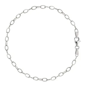 Oval Shaped Twisted Cable Link Anklet In Sterling Silver