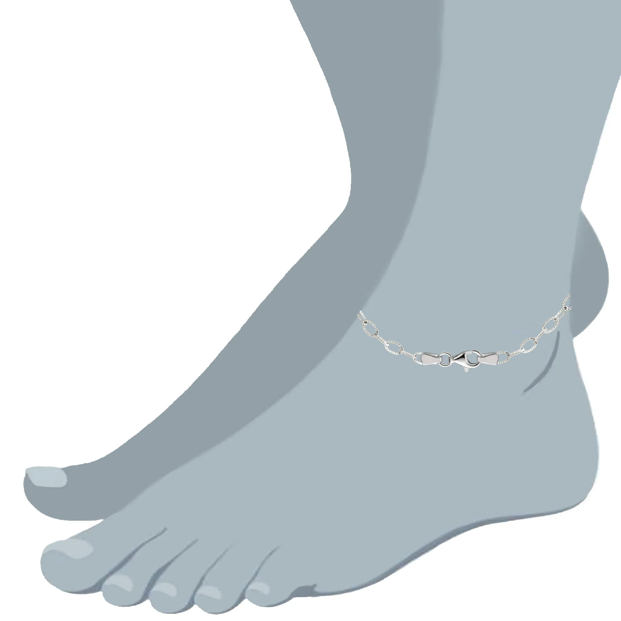 Oval Shaped Twisted Cable Link Anklet In Sterling Silver