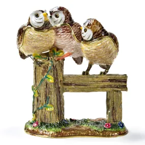 Owl Family on Branch Figurine Keepsake Box made with Crystals