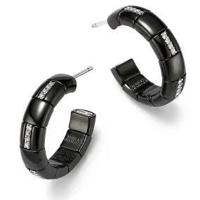 Roberto Demeglio 18K White Gold & Glossy Black Ceramic Pura Alternating Diamond Hoop Earrings