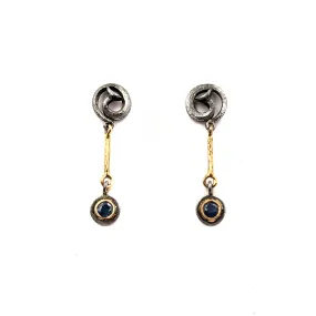 Scrolled Nail Studs with Hanging Sapphires