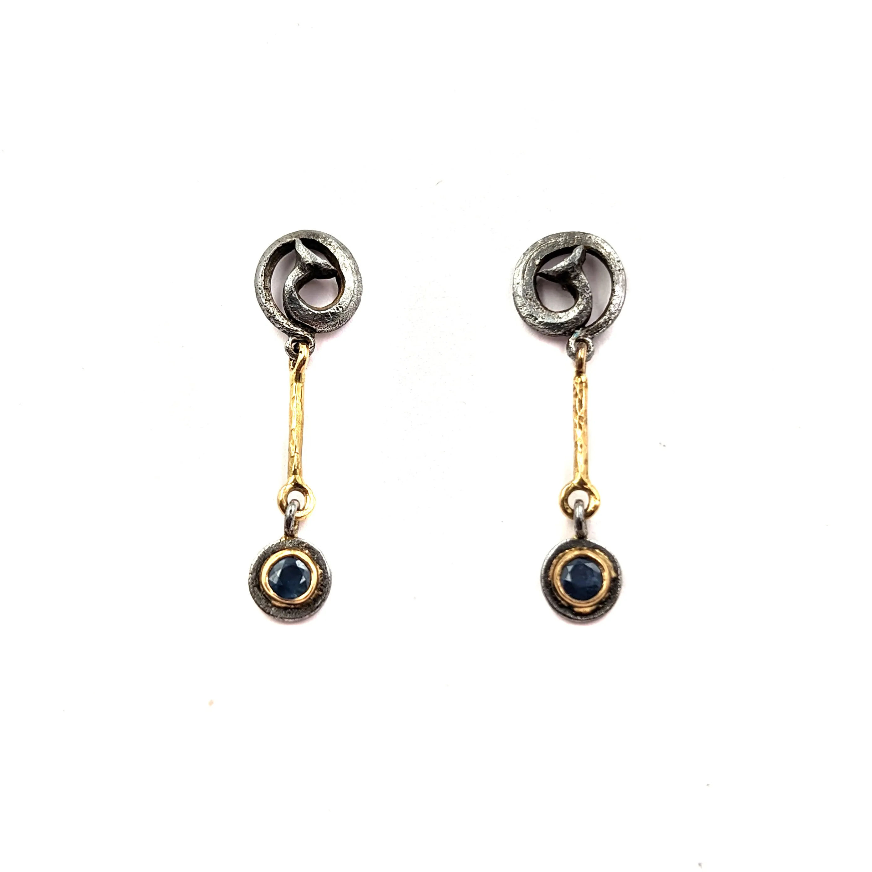 Scrolled Nail Studs with Hanging Sapphires