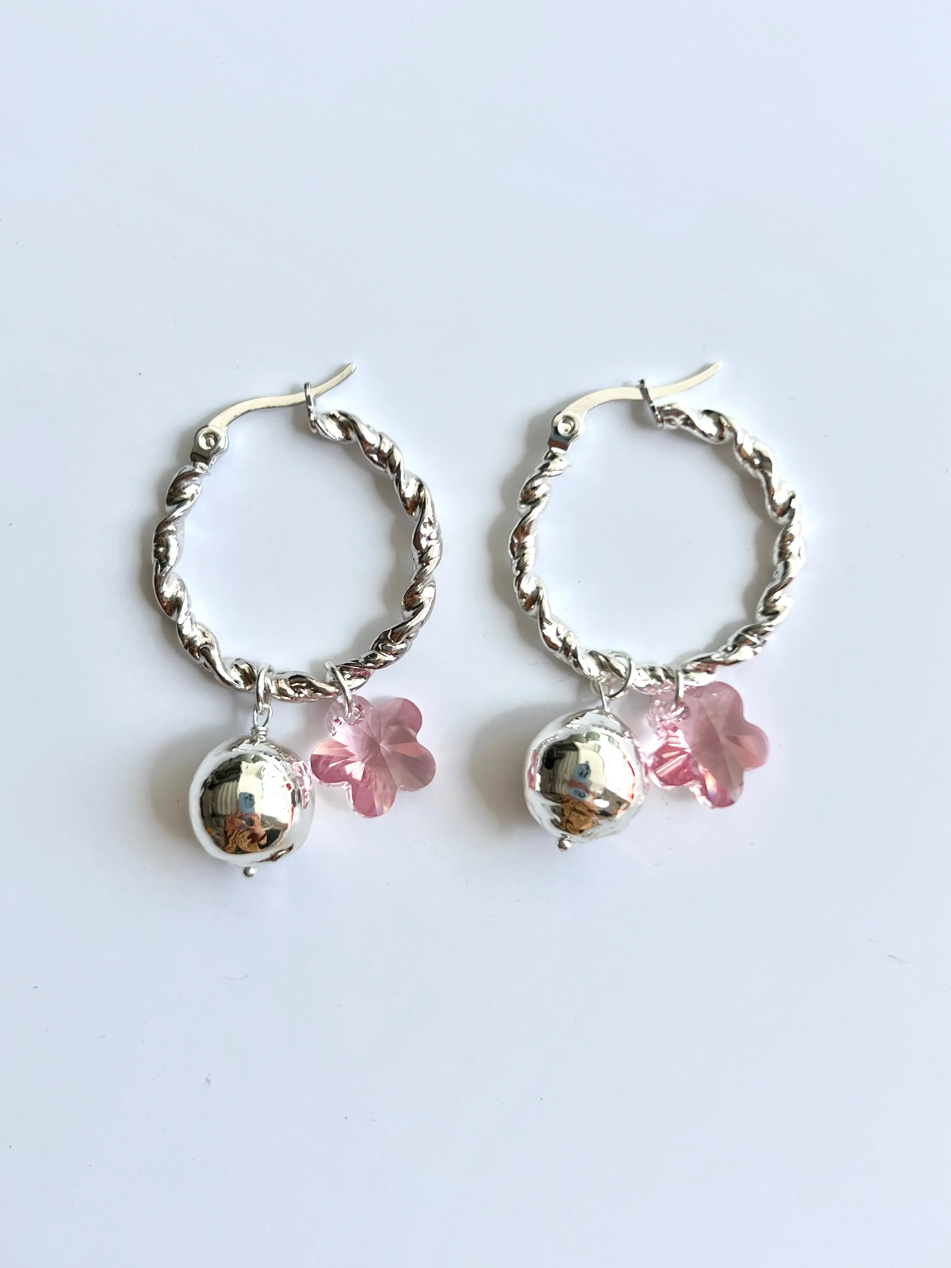 SELF LOVE FLOWERS SWAROVSKI SILVER PLATED HOOPS