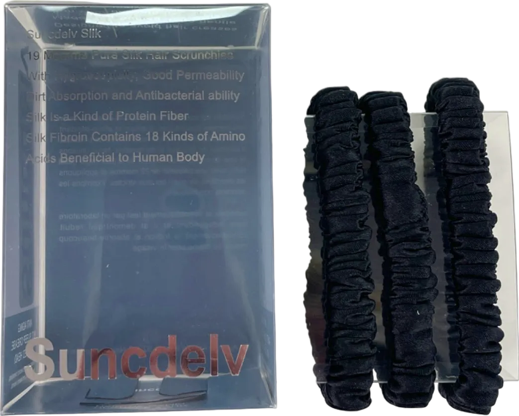 .Silk Black Pure 100% Silk Hair Scrunchies Set of 3