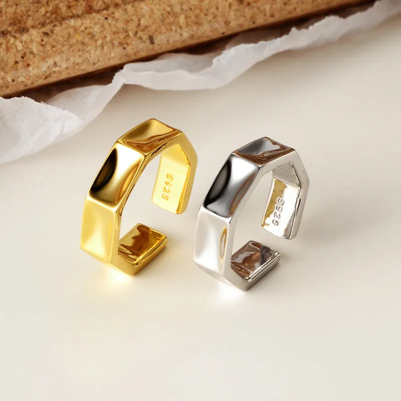 Silver Glossy Geometric Band Ring