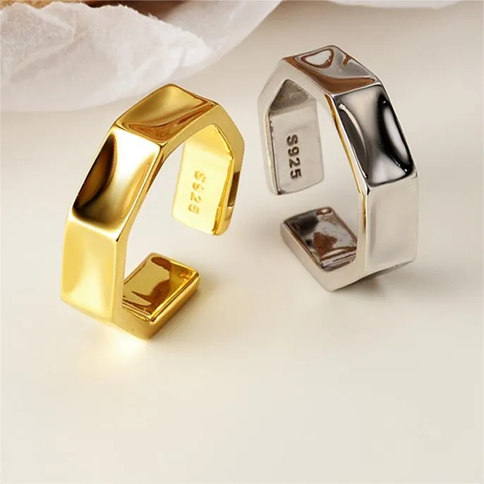 Silver Glossy Geometric Band Ring