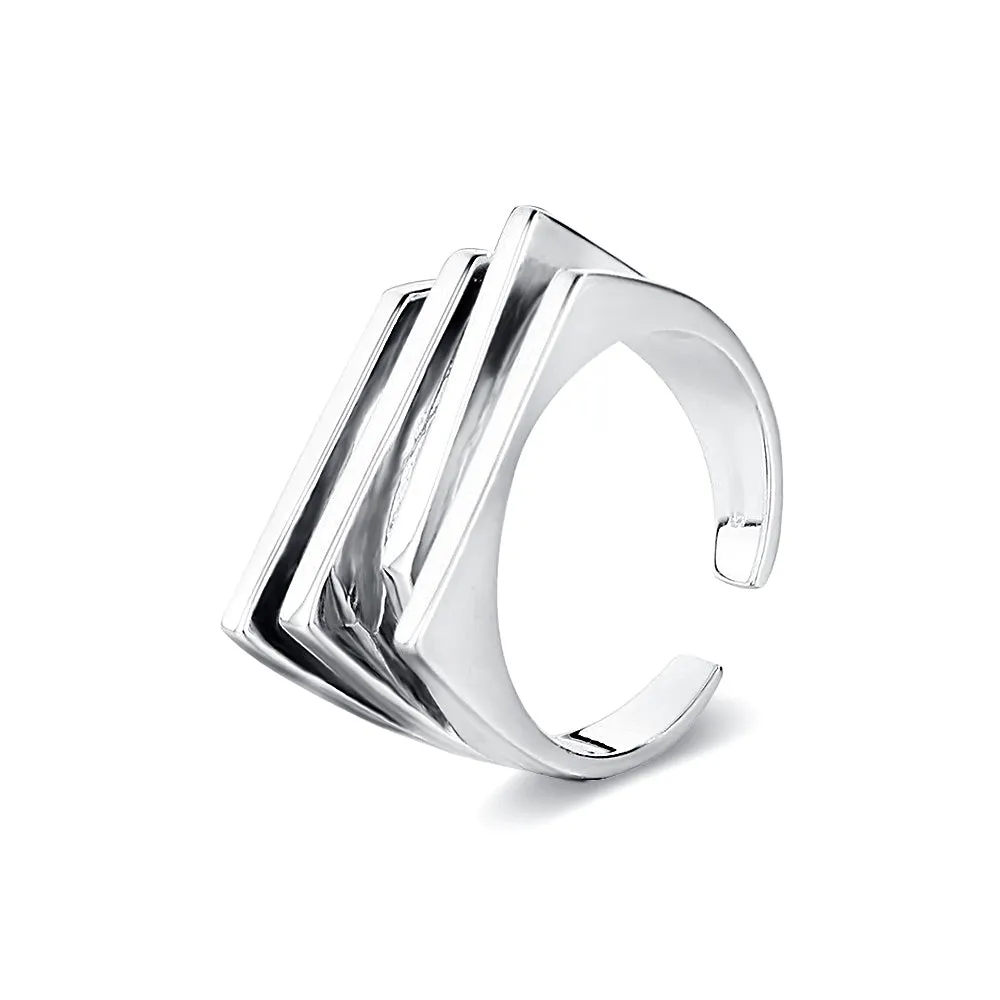 Silver Skeleton Multi-Layered Geometric Band Ring