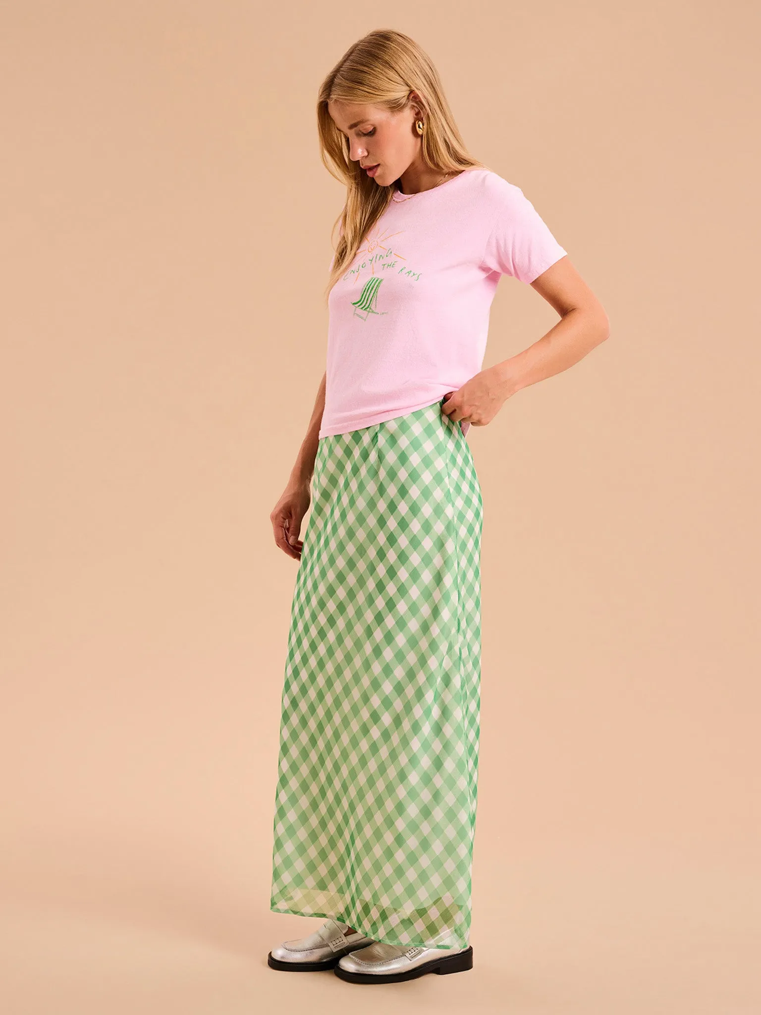 Tabitha Maxi Skirt in Cream and Green Check