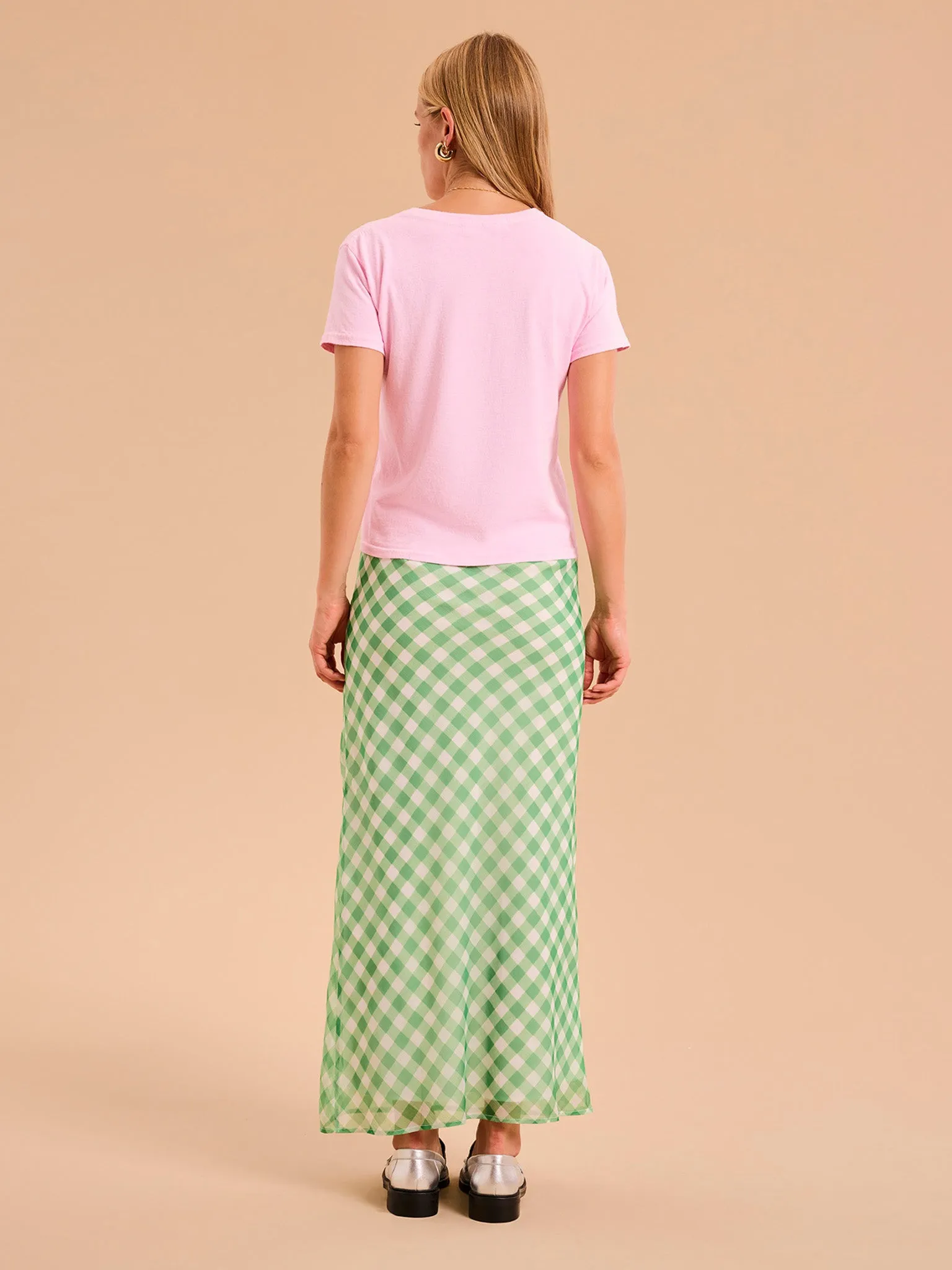 Tabitha Maxi Skirt in Cream and Green Check