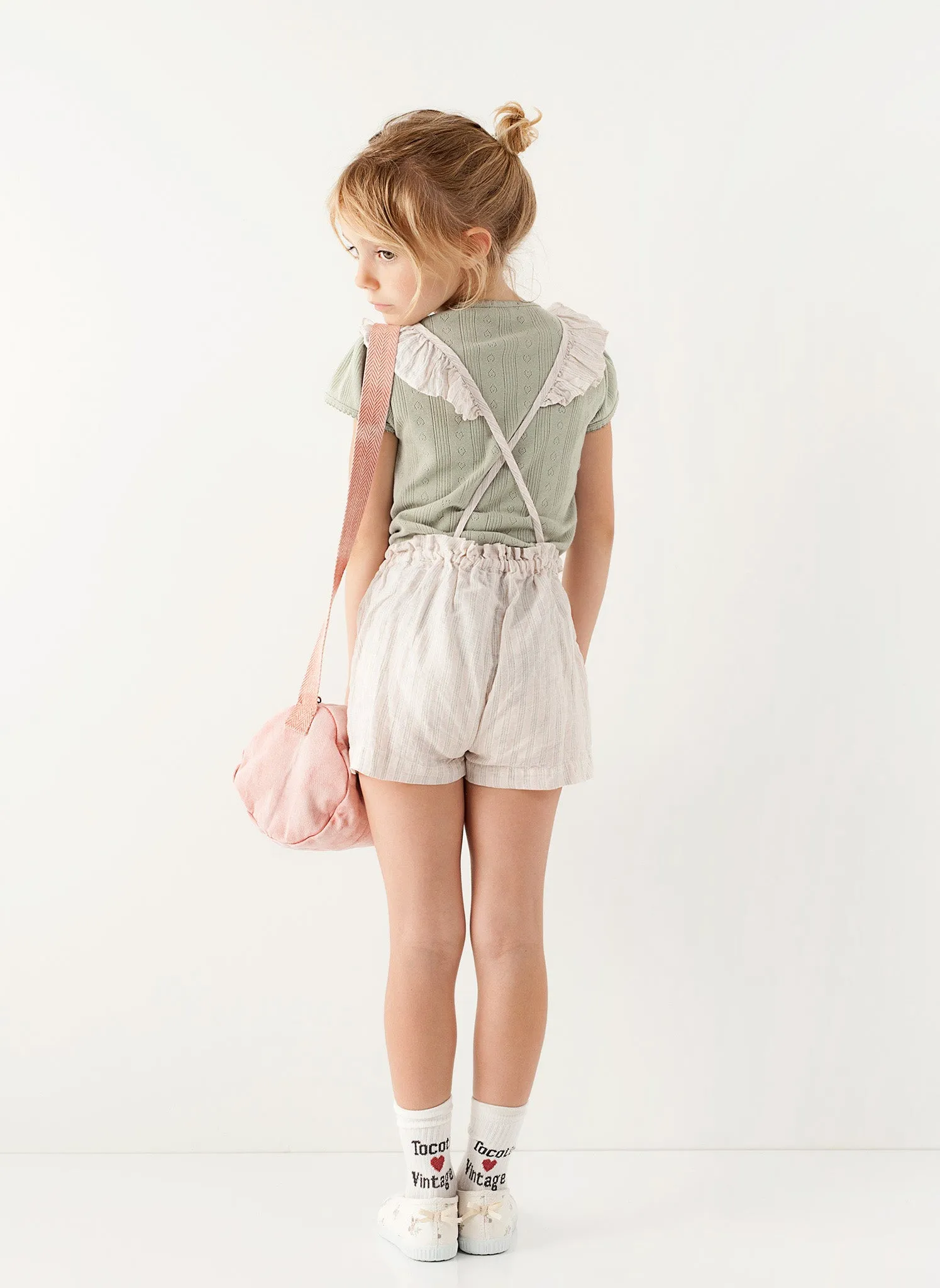 Tocoto Vintage Girls Short Overalls in Pink