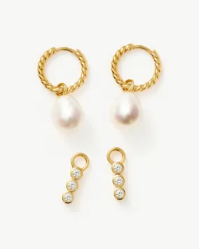 Twisted Pearl & Drop Hoop Earring Set | 18k Gold Plated Vermeil/Pearl