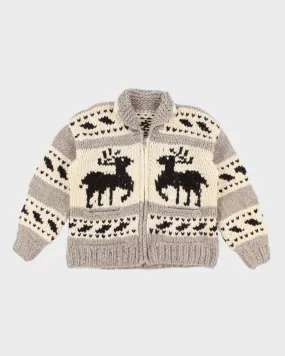 Vintage Knit Deer Patterned Cowichan - M