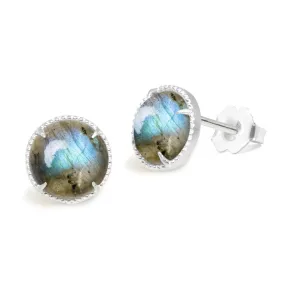 Vintage Lace Round 7mm Labradorite Silver Stud Earrings