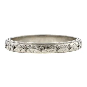 Vintage Patterned Wedding Band, White Gold