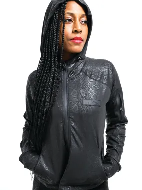 Women's Black Python Zipper Hoodie